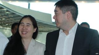 Grace and Matthew Huang at Doha airport
