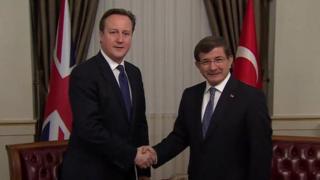 David Cameron meeting his Turkish counterpart Ahmet Davutoglu