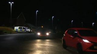 Police and cars outside Maesteg Comprehensive School