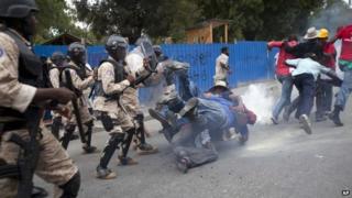Demonstrators in Port-au-Prince