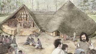 Dyma fel y byddai Bryn Eryr wedi edrych yn Oes yr Haearn // An artist's impression of how Bryn Eryr (Eagle Hill) would have looked in the Iron Age