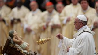 Pope Francis during midnight Mass at St Peter's, 24 December 2014