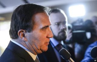 Swedish Prime Minister and Social Democratic Party leader Stefan Lofven answers questions after a press conference at the Swedish Parliament in Stockholm, Sweden, 27 December 2014