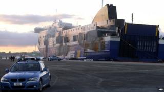 A view of the Norman Atlantic ferry in Brindisi, 2 January 2015