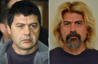 Christodoulos Xiros at his trial in 2003 (left) and in police custody 3 January 2015 (composite image using photos from AP and Greek police)