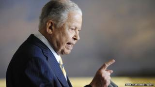Former Senator Edward William Brooke speaks during a ceremony to honour him with the Congressional Gold Medal