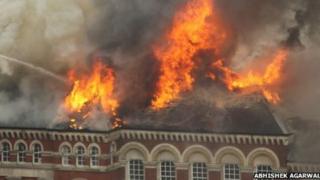 Fire on the roof of the building in Wansey Street