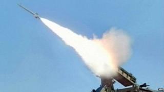 This video grab taken from North Korean TV on March 20, 2013 shows a Self-Propelled Suface to Air Missile during North Korean leader Kim Jong-Un's overseeing of a live fire military drill using drones and cruise missile interceptors.