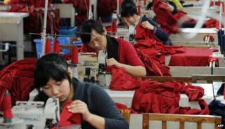 Workers at a Chinese clothing factory