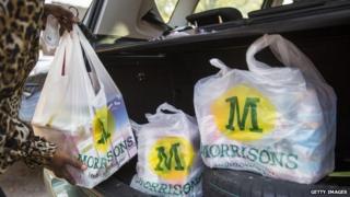 Сумки Morrisons в багажнике автомобиля