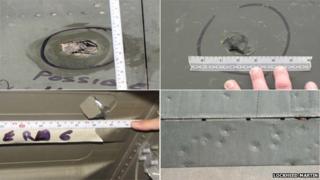 Detail of the damage caused to aircraft