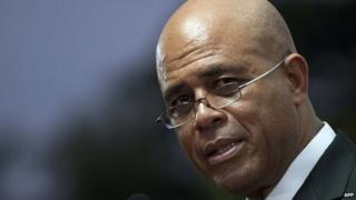 Haitian President Michel Martelly speaks during a speech to the nation at the National Palace in Port-au-Prince on 16 January, 2015.