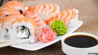 Sushi and soy sauce