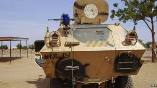 An armoured vehicle used by Boko Haram militants captured by the Nigerian military in Maiduguri (27 January 2015)