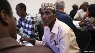 Somali refugee learns employment skills during a job readiness class held at the International Rescue Committee (IRC), center on February 27, 2013 in Tucson, Arizona