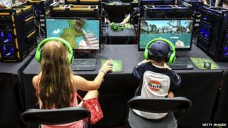 Children playing Minecraft