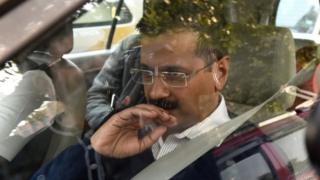 Aam Aadmi Party leader Arvind Kejriwal arrives for a meeting with Indian Home Minister Rajnath Singh on 11 February 2015