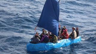 A US Coast Guard photo shows Cuban migrants in the waters south of Key West on 1 January 2015