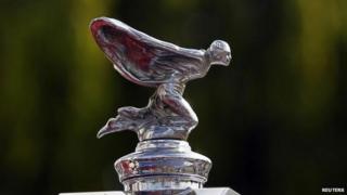 The "Spirit of Ecstasy" bonnet ornament of a Rolls-Royce car
