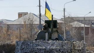 Government armoured personnel carrier in Artemivsk, eastern Ukraine - 21 February