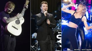 Ed Sheeran, Sam Smith and Taylor Swift