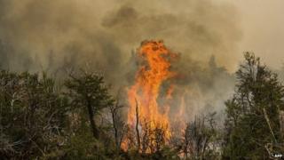 Fire in the Andes mountains near Cholila, Argentina (23 February)
