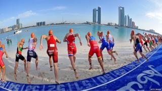 Triathlon competitors at the 2015 International Triathlon Abu Dhabi