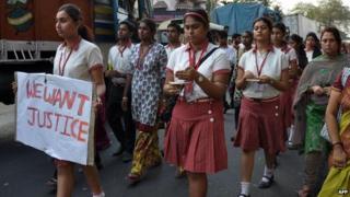 Students from the Convent of Jesus and Mary protest in Ranaghat. Photo: March 2015