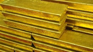 Gold ingots on display