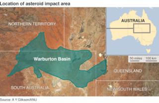 Map showing location of asteroid