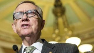 Senate Minority Leader Harry Reid (D-NV) speaks during a press conference on Capitol Hill in Washington 17 March 2015