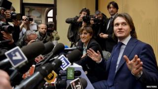 Raffaele Sollecito gives a news conference in Rome
