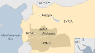 Map showing location of Mabouja, Hama province, Syria