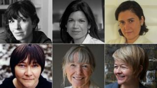 Clockwise from top left: Rachel Cusk, Laline Paull, Kamila Shamsie, Sarah Waters, Anne Tyler, Ali Smith