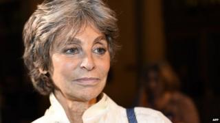 Arlette Ricci, heiress to French fashion designer Nina Ricci"s estate, leaving the Paris courthouse after an interruption on her trial on tax fraud on February 16, 2015