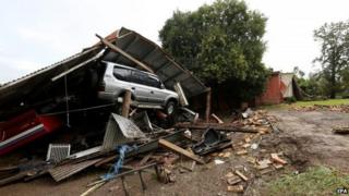 A general view showing the damage and destruction caused to the Arkinstall family home by flooding in Stroud in the New South Wales, Hunter region, of Australia. 22 April 2015