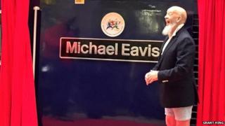 Michael Eavis unveiling train locomotive