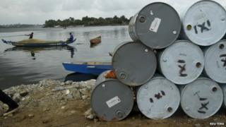 Used oil barrels