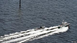 Finnish Border Guard boats patrol the waters near Helsinki, April 28, 2015.