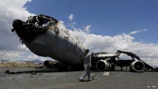 Destroyed Yemen air force plane
