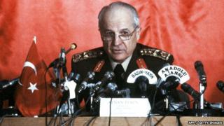 Turkey's new President Kenan Evren talking during a press conference where he announced his six-point programme 16 September 1980