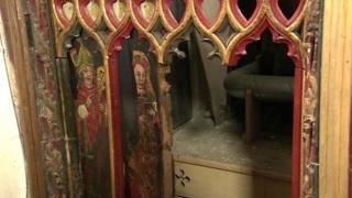 The damaged panels at Holy Trinity Church in Torbryan, Devon