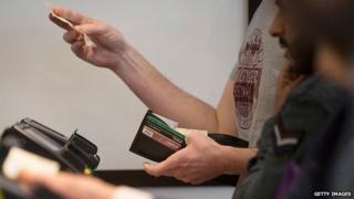 People making financial transactions