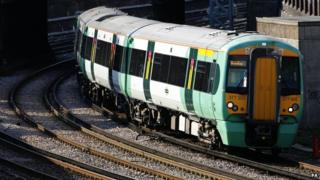 Southern train at Fratton station in Hampshire