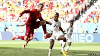 Cristiano Ronaldo of Portugal in action during the 2014 FIFA World Cup Brazil Group G match between Portugal v Ghana