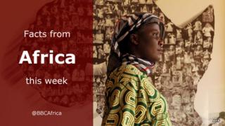 Woman standing in front of a artist's impression of Africa in Morocco - with the graphic reading "Facts from Africa this week @BBCAfrica"