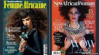 Front cover of pan-African magazine Femme Africaine next to its English language counterpart new African Woman