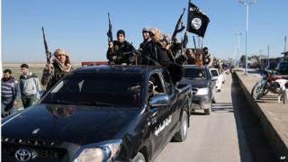 Islamic State fighters in Tel Abyad (file photo)