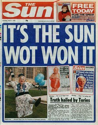 The Sun front page from 11 April 1992. The headline is "It's the Sun wot won it"