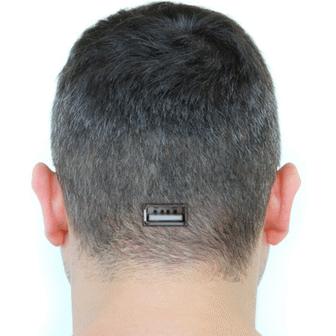 Man with USB slot in back of head